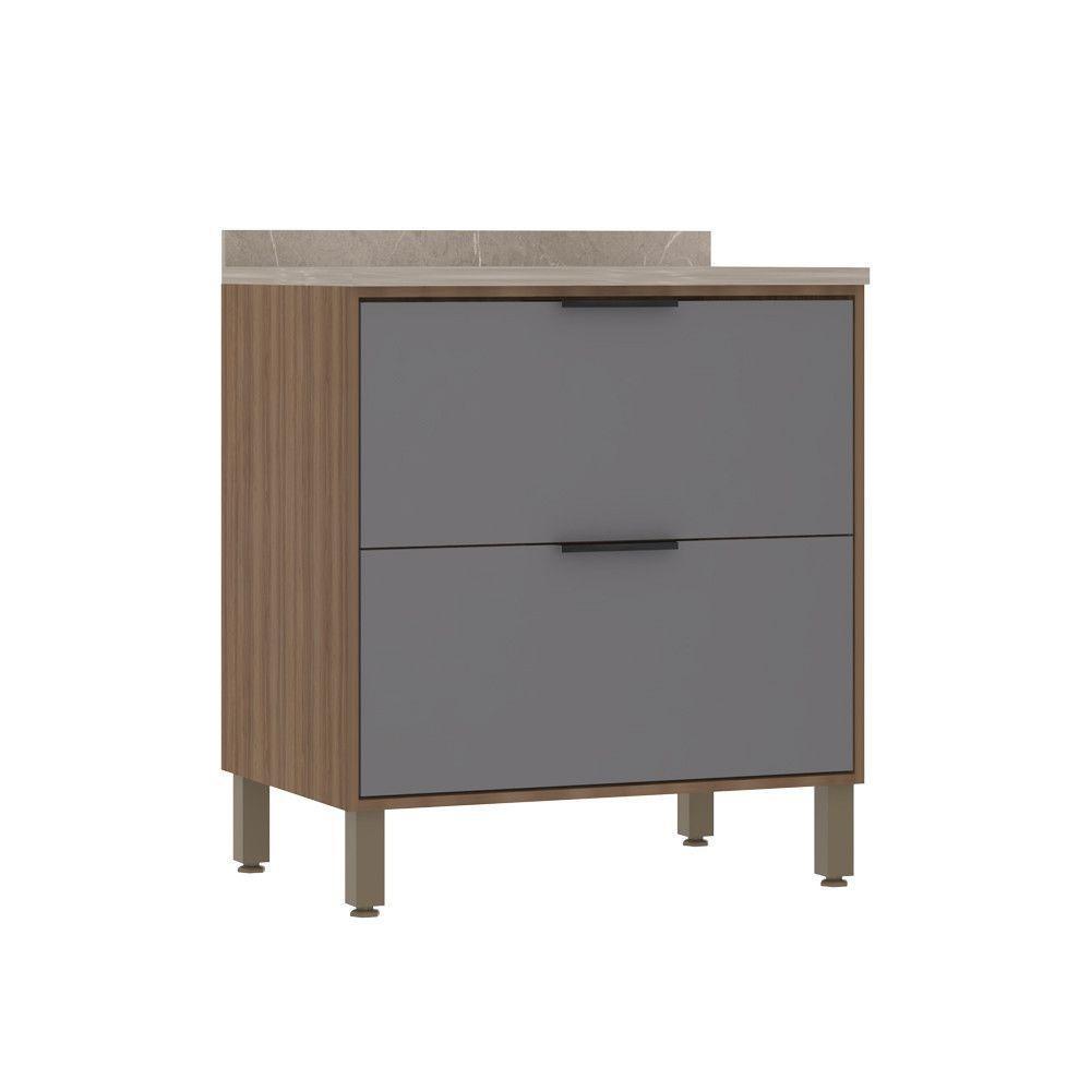 Balcão De Cozinha 80cm 2 Gavetões Com Tampo Aspen Luciane Móveis Vanilla Com Cinza Puro - 1