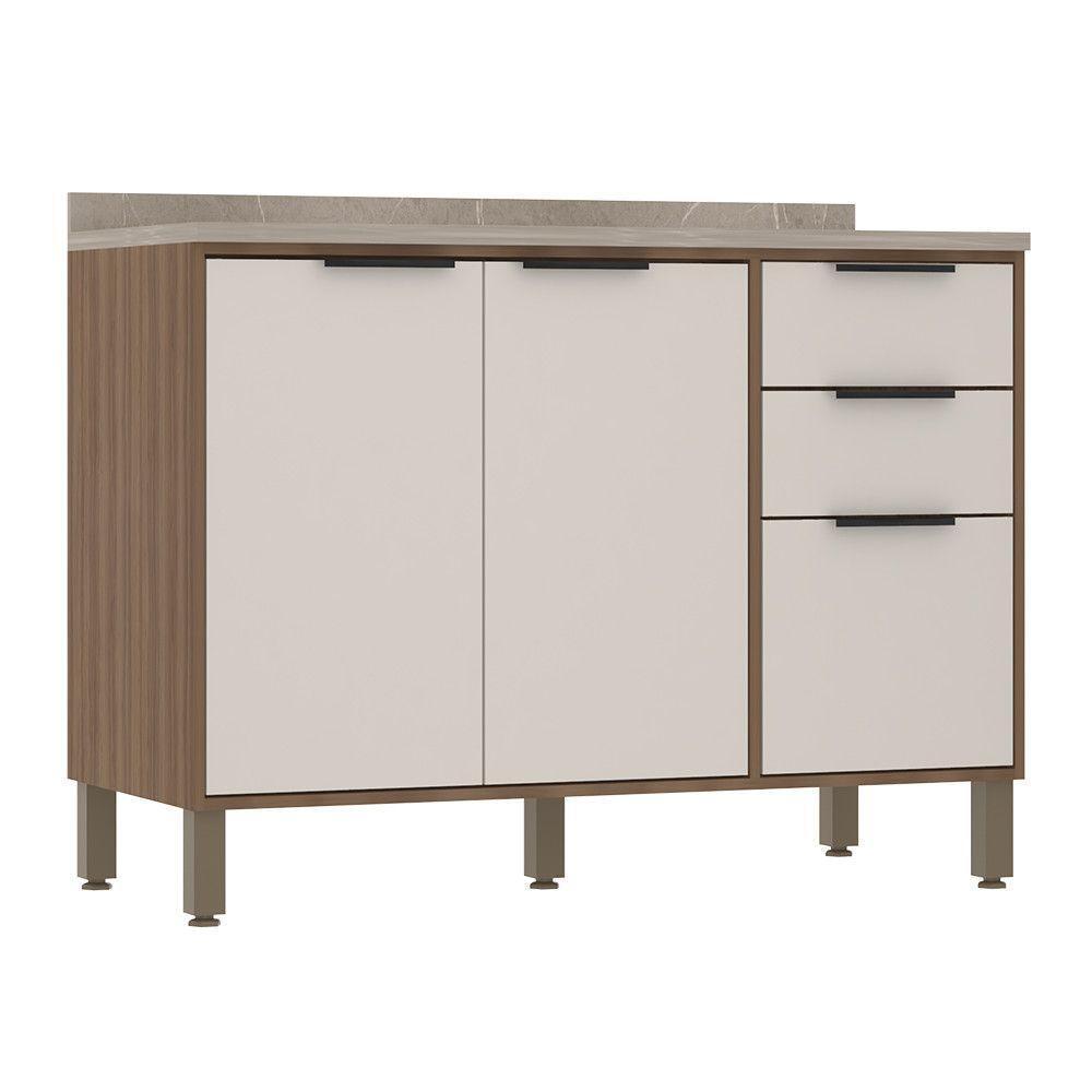 Balcão De Cozinha 120cm 2 Portas E 3 Gavetas Com Tampo Aspen Luciane Móveis Vanilla/beige - 1