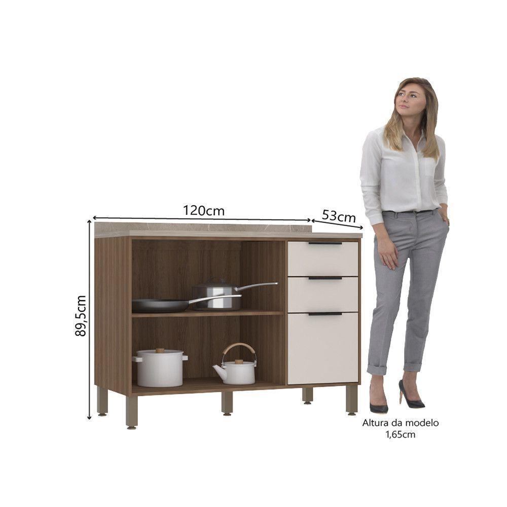 Balcão De Cozinha 120cm 2 Portas E 3 Gavetas Com Tampo Aspen Luciane Móveis Vanilla/beige - 4