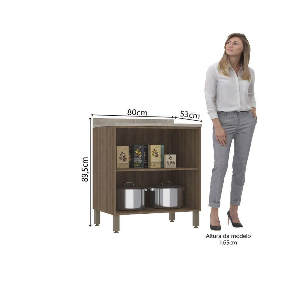 Balcão De Cozinha 80cm 2 Portas Com Tampo Aspen Luciane Móveis Vanilla Com Cinza Puro - 2