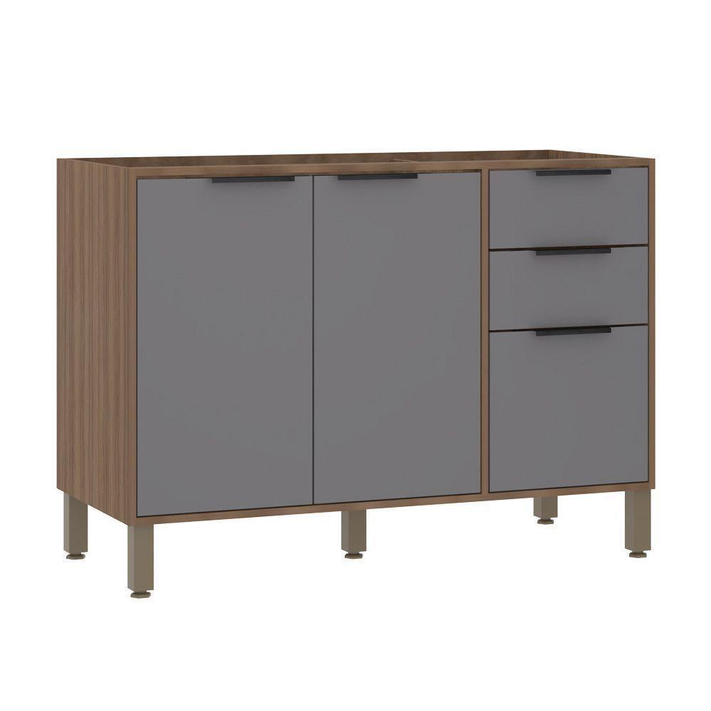 Balcão De Cozinha Para Pia 120cm 2 Portas E 3 Gavetas Sem Tampo Aspen Luciane Móveis Vanilla Com Cinza Puro - 1