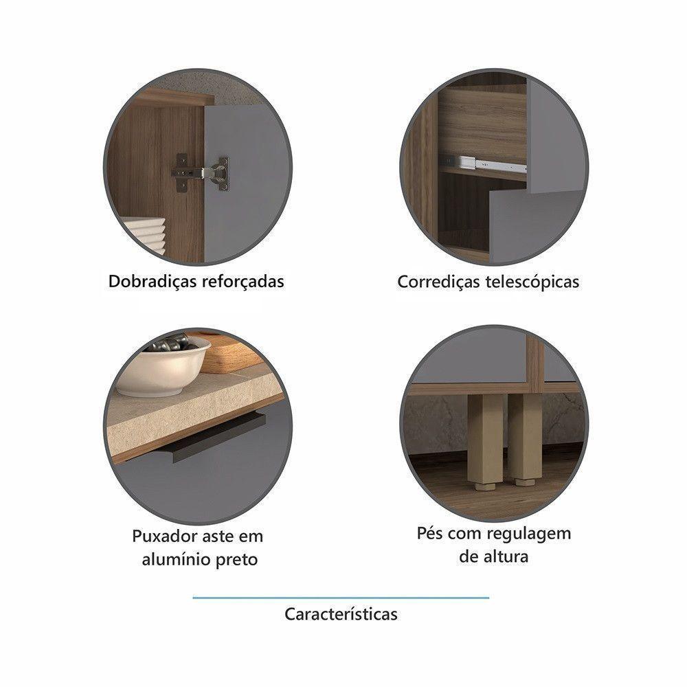 Balcão De Cozinha Para Pia 120cm 2 Portas E 3 Gavetas Sem Tampo Aspen Luciane Móveis Vanilla Com Cinza Puro - 2