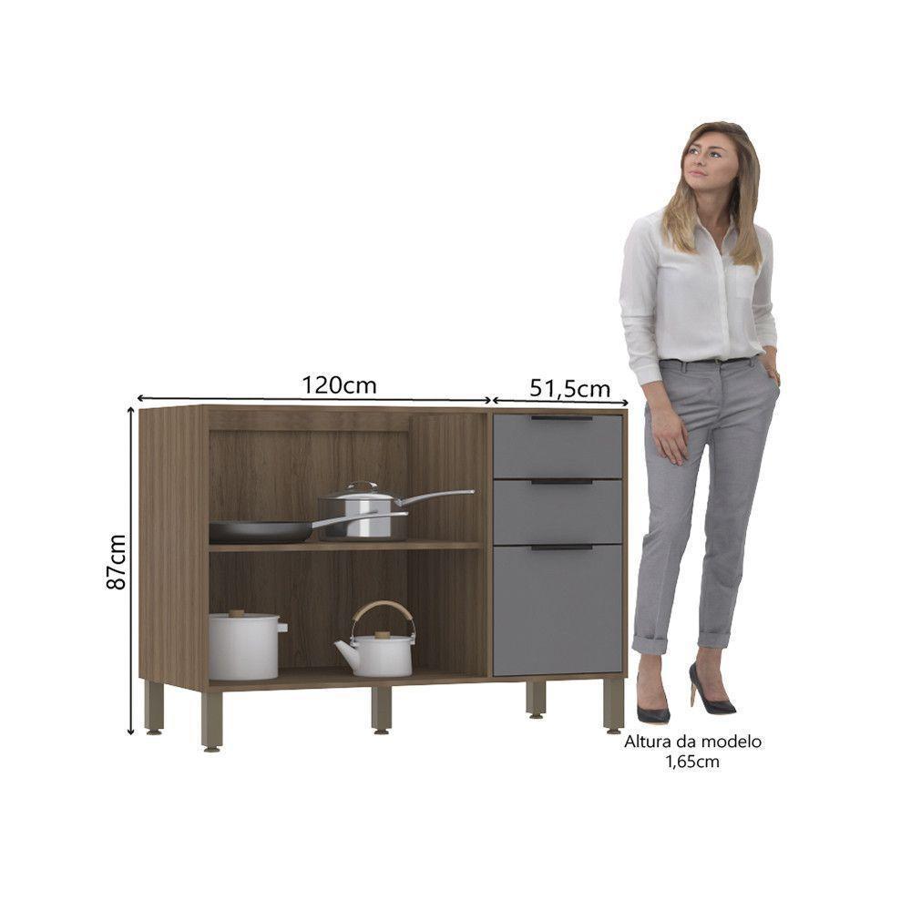 Balcão De Cozinha Para Pia 120cm 2 Portas E 3 Gavetas Sem Tampo Aspen Luciane Móveis Vanilla Com Cinza Puro - 4