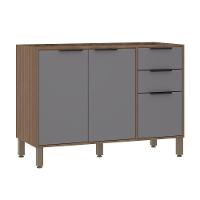 Balcão De Cozinha Para Pia 120cm 2 Portas E 3 Gavetas Sem Tampo Aspen Luciane Móveis Vanilla Com Cinza Puro - 1