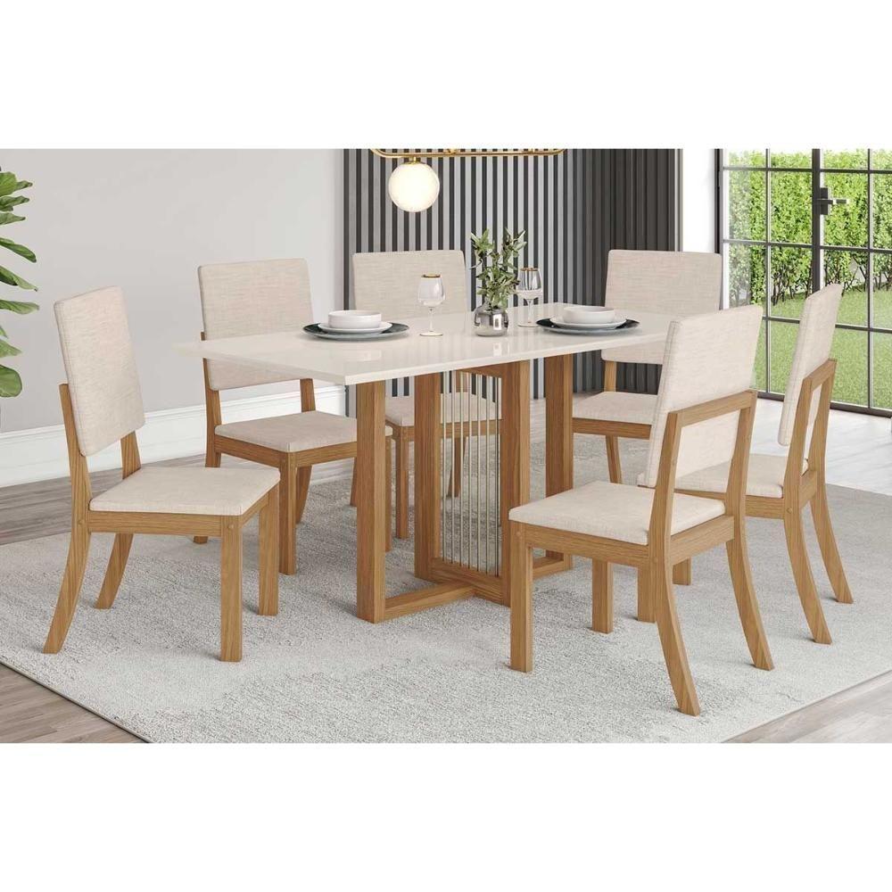 Mesa para Cozinha Natalí SC72 + Tampo Madeirado Reto 160x90cm Nature/Off White - Henn - 4