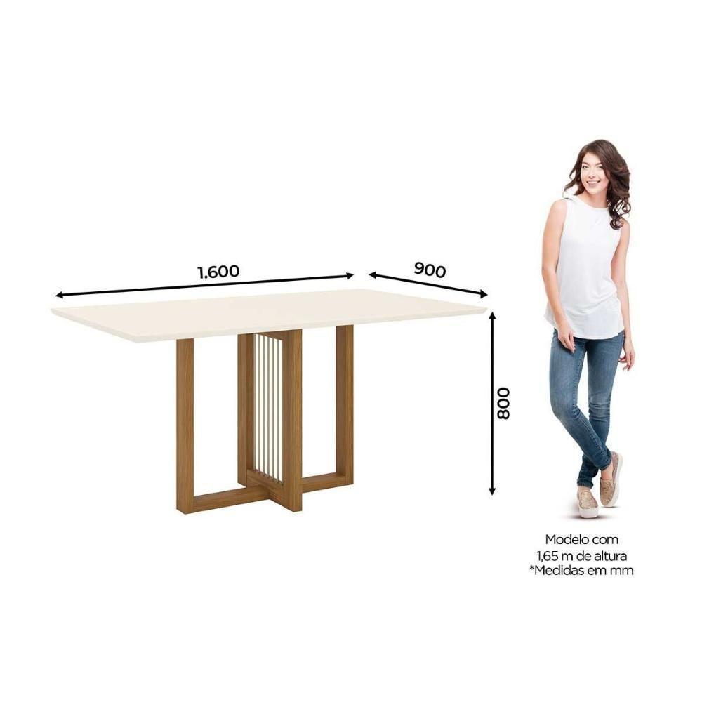 Mesa para Cozinha Natalí SC72 + Tampo Madeirado Reto 160x90cm Nature/Off White - Henn - 6