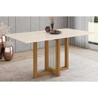 Mesa para Cozinha Natalí SC72 + Tampo Madeirado Reto 160x90cm Nature/Off White - Henn - 1