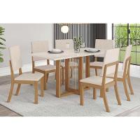 Mesa para Cozinha Natalí SC72 + Tampo Madeirado Reto 160x90cm Nature/Off White - Henn