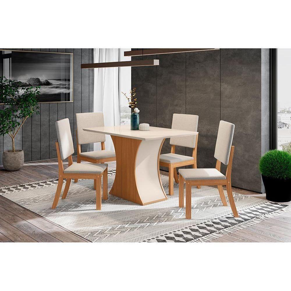 Mesa para Cozinha Luiza SC42 + Tampo Madeirado Vidro Curvo 120x80cm Nature/Off White - Henn - 1