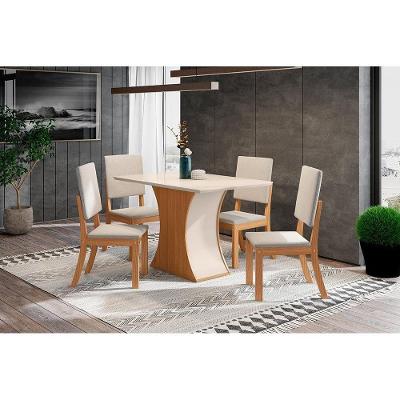 Mesa para Cozinha Luiza SC42 + Tampo Madeirado Vidro Curvo 120x80cm Nature/Off White - Henn