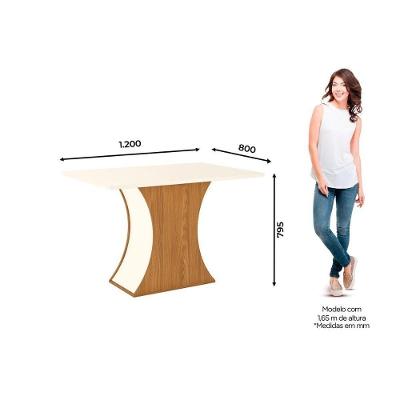 Mesa para Cozinha Luiza SC42 + Tampo Madeirado Vidro Curvo 120x80cm Nature/Off White - Henn