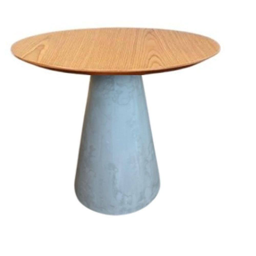 Mesa Lateral Cone Cimento Rústico Tampo Freijó 51 Cm Cinza Claro - 1