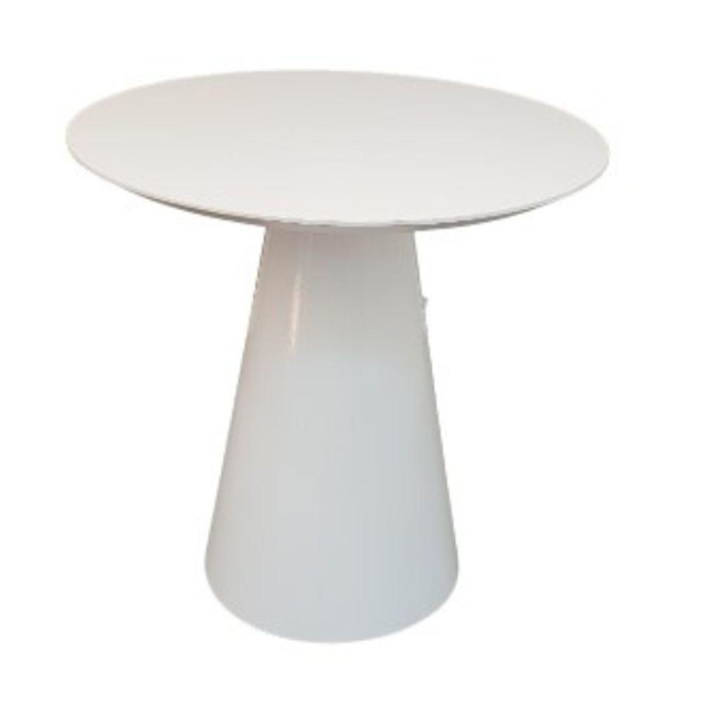 Mesa Lateral Cone Redonda 41 Cm Tampo Laca Branca Base Branca Cor Branco - 1