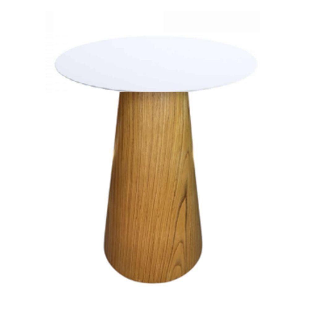 Mesa De Apoio Cone Base Laminada Em Madeira Natural - Tampo Laqueado 70 Cm Altura 70 Cm Cor Branco - 1