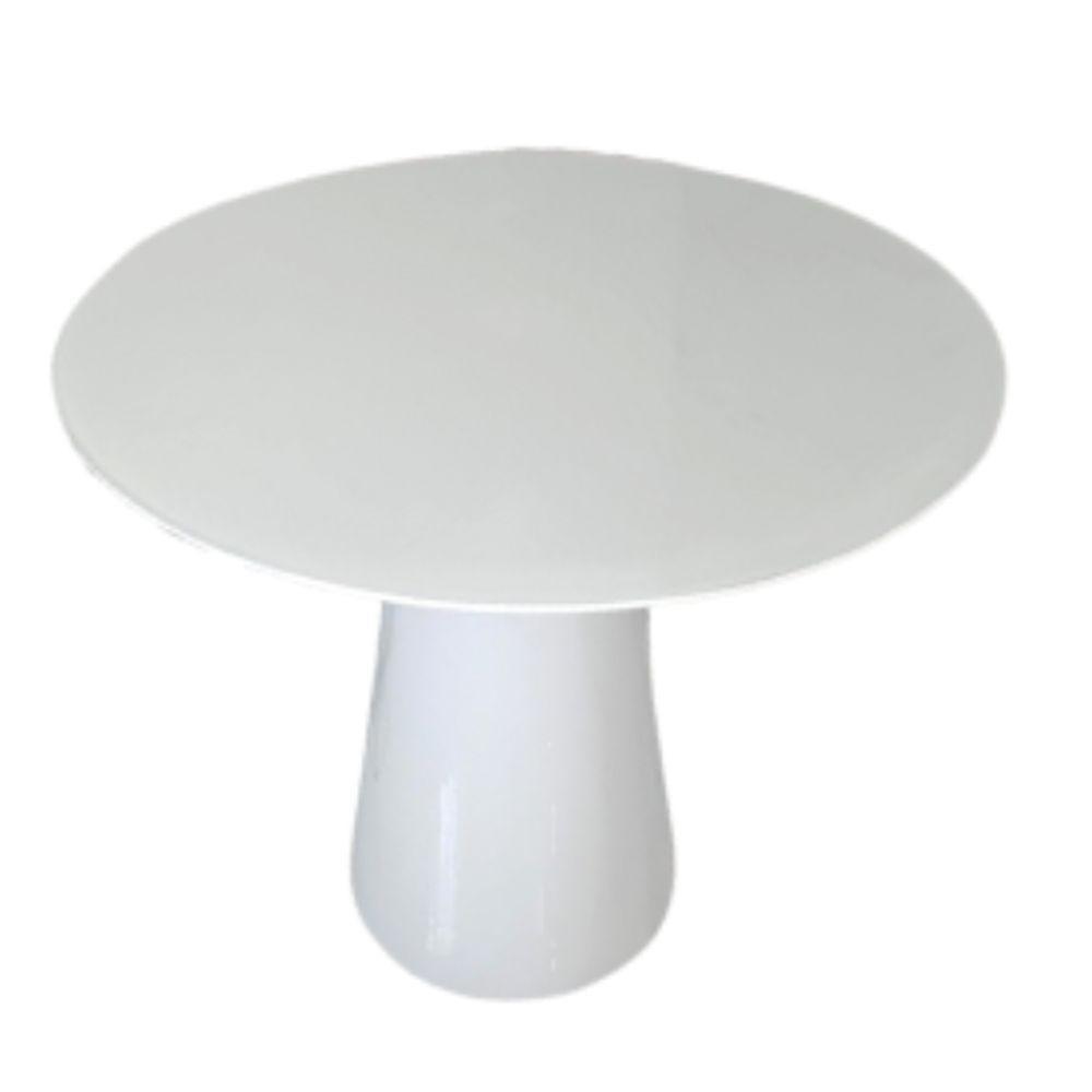 Mesa De Jantar Cone 100 Cm Tampo Laca Branca + Vidro Base Laca Branca Cor Branco - 1