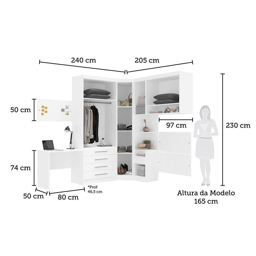 Quarto De Canto Solteiro Com Guarda Roupas Cabeceira E Escrivaninha Alpes Luciane Móveis Branco Pf Com Branco Pf - 5