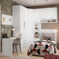 Quarto De Canto Solteiro Com Guarda Roupas Cabeceira E Escrivaninha Alpes Luciane Móveis Branco Pf Com Branco Pf - 1