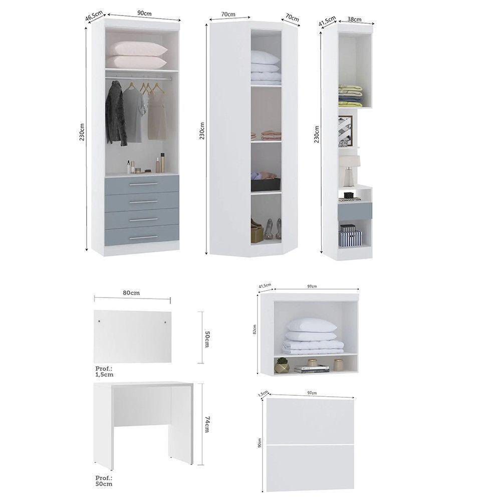 Quarto De Canto Solteiro Com Guarda Roupas Cabeceira E Escrivaninha Alpes Luciane Móveis Branco Pf Com Grey Sky Pf - 5