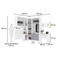 Quarto De Canto Solteiro Com Guarda Roupas Cabeceira E Escrivaninha Alpes Luciane Móveis Branco Pf Com Grey Sky Pf - 3