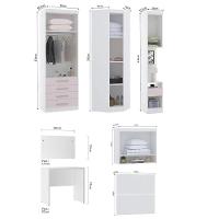 Quarto De Canto Solteiro Com Guarda Roupas Cabeceira E Escrivaninha Alpes Luciane Móveis Branco Pf Com Rosa Pf - 3