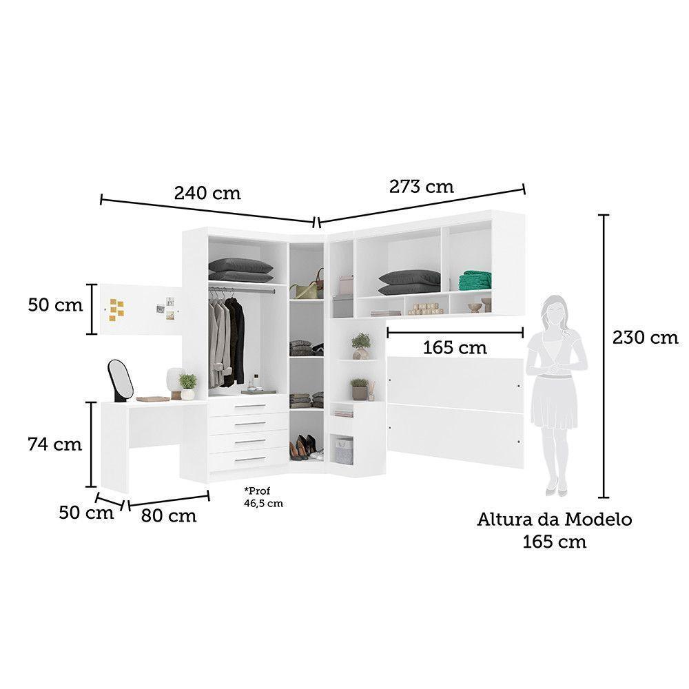 Quarto De Canto Casal Com Guarda Roupas Cabeceira E Escrivaninha Alpes Luciane Móveis Branco Pf Com Branco Pf - 2