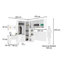 Quarto De Canto Casal Com Guarda Roupas Cabeceira E Escrivaninha Alpes Luciane Móveis Branco Pf Com Branco Pf - 2