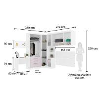 Quarto De Canto Casal Com Guarda Roupas Cabeceira E Escrivaninha Alpes Luciane Móveis Branco Pf Com Rosa Pf
