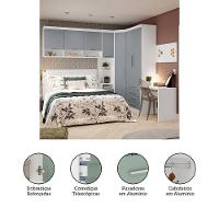 Quarto De Canto Casal Com Guarda Roupas Cabeceira E Escrivaninha Alpes Luciane Móveis Branco Pf Com Grey Sky Pf - 2