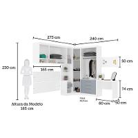 Quarto De Canto Casal Com Guarda Roupas Cabeceira E Escrivaninha Alpes Luciane Móveis Branco Pf Com Grey Sky Pf