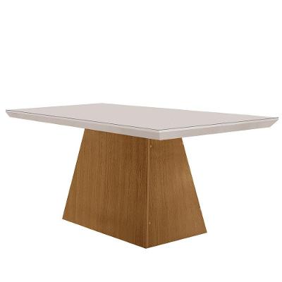 Mesa de Jantar Aida Retangular com Vidro 4mm 120cm Off White Imbuia