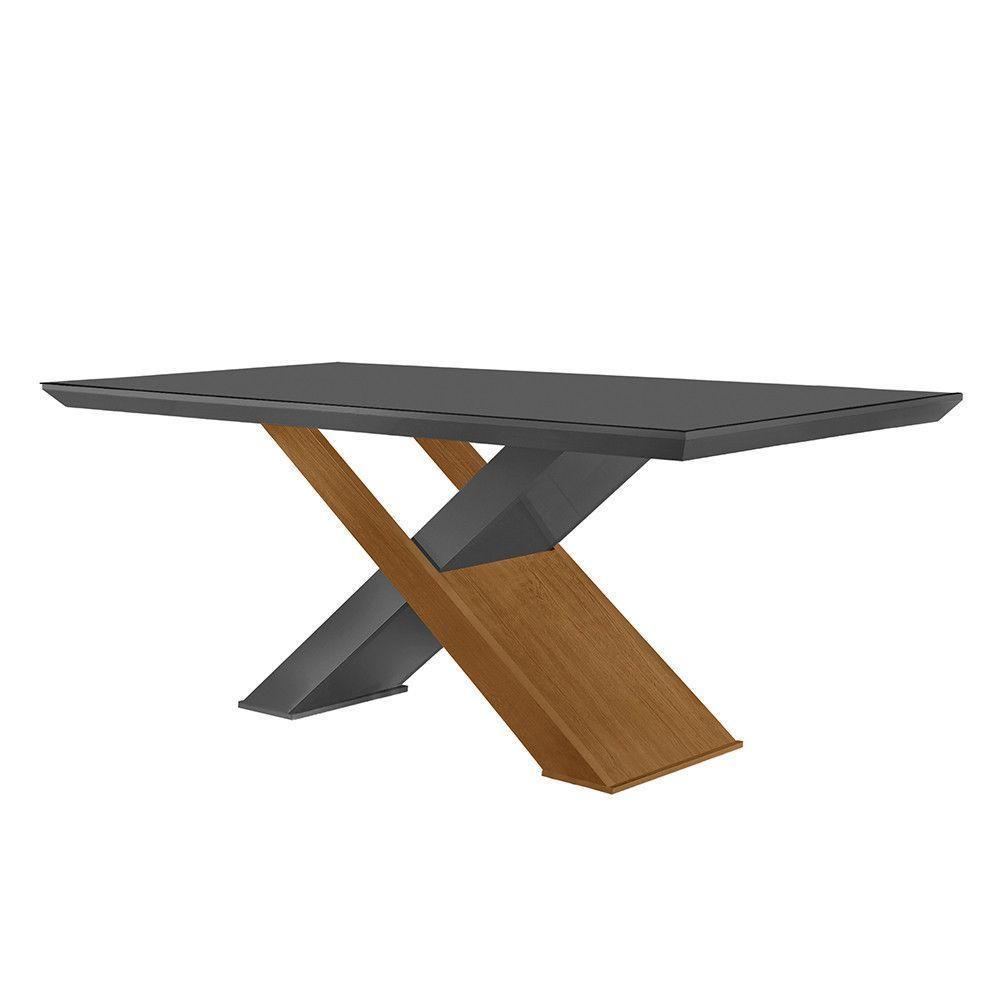 Mesa Para Sala De Jantar Carol 180cm Em Mdf E Vidro Canto Reto Grafite/ Imbuia/ Serig. Grafite - 1