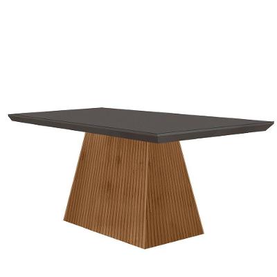 Mesa de Jantar Aida Retangular em MDF e Vidro 120cm Grafite para Sala de Estilo Moderno