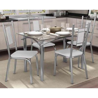 Mesa Sala Jantar Elba C/ Tampo Vidro 120cm + 4 Cadeiras Florença Cromado/courano Branco - Kappesberg