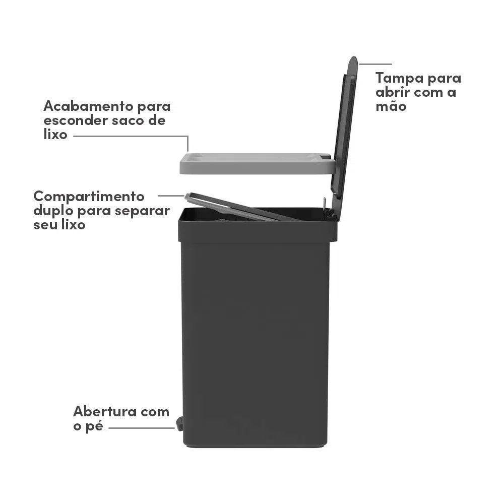 Lixeira Com Pedal Trium 30 L Com Duplo Compartimento Branco Ou - 6