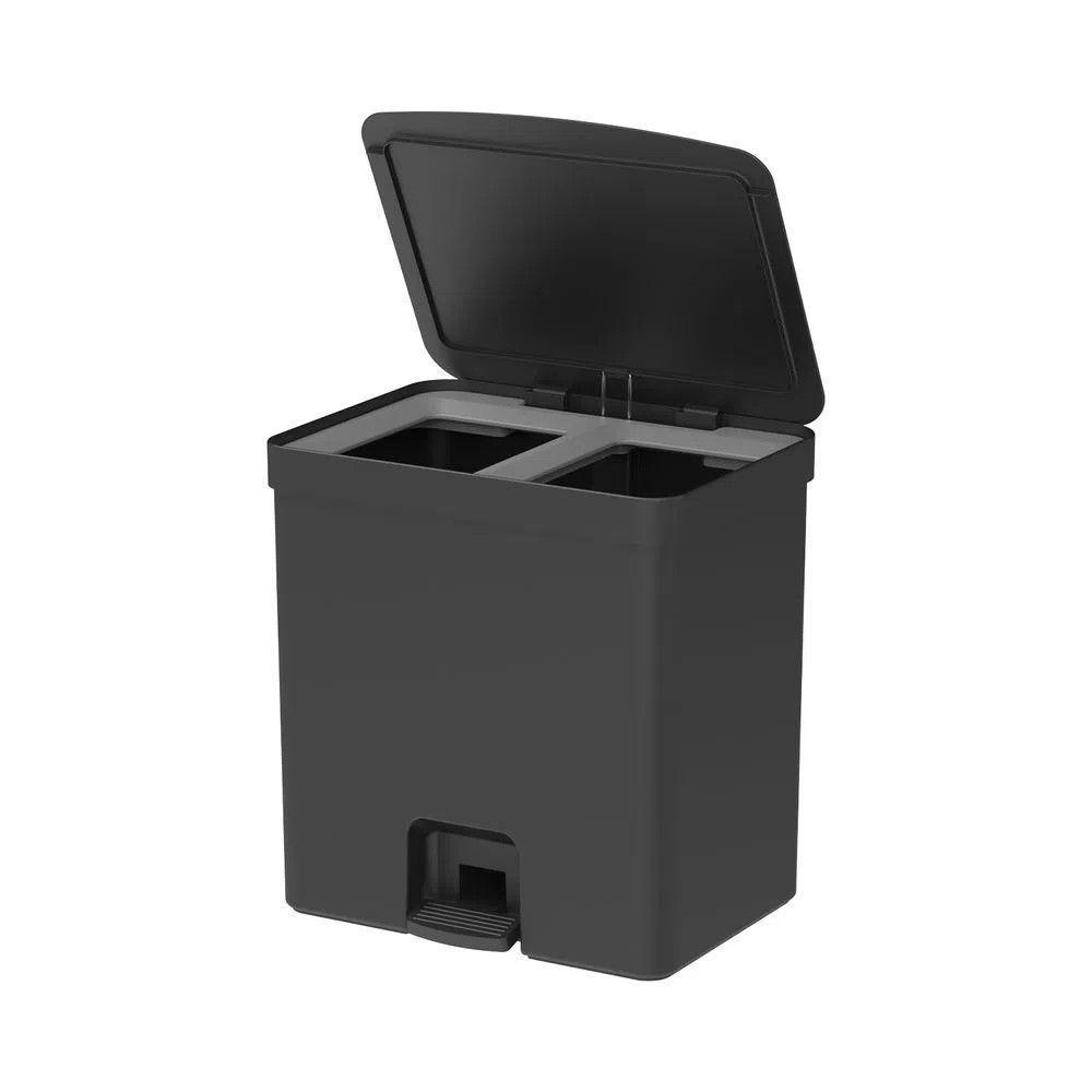 Lixeira Com Pedal Trium 30 L Com Duplo Compartimento Preto Ou - 1