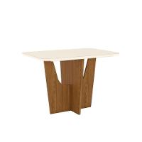 Mesa de Sala Jantar Vértice SC44 + Tampo Madeirado Vidro Curvo 120x80cm Nature/Off White - Henn - 1