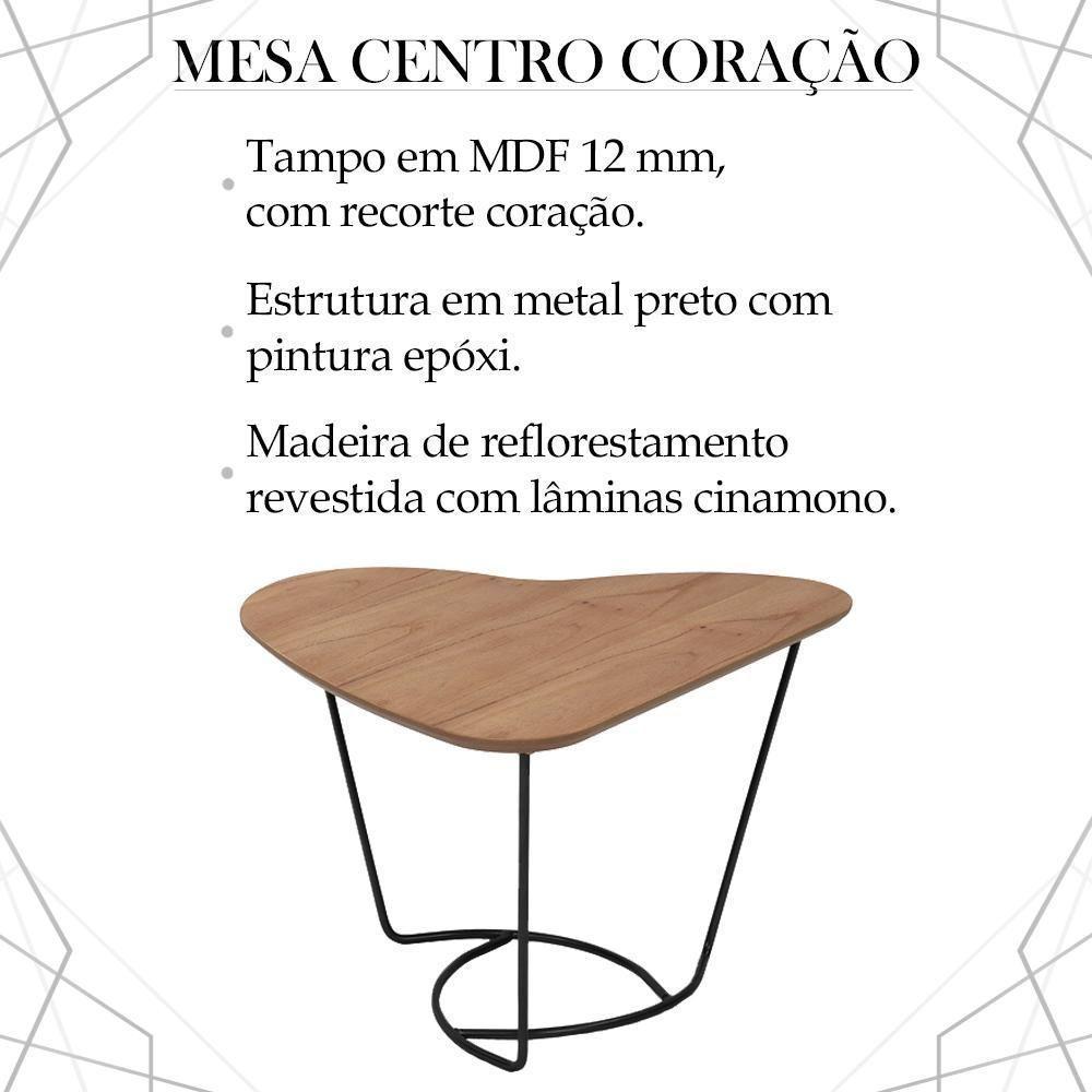 Mesa De Centro Organica Coraçao Amendoa Base Metal Preto Nacc Amendoa Preto - 4