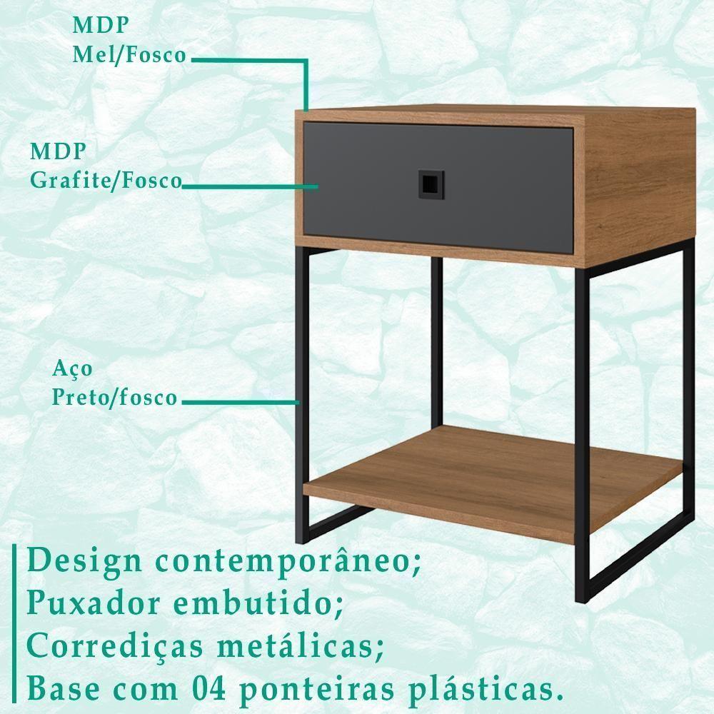 Mesa De Cabeceira Estilo Industrial 01 Gvt P1026 Mell Grafite Pp Mell Grafite - 4