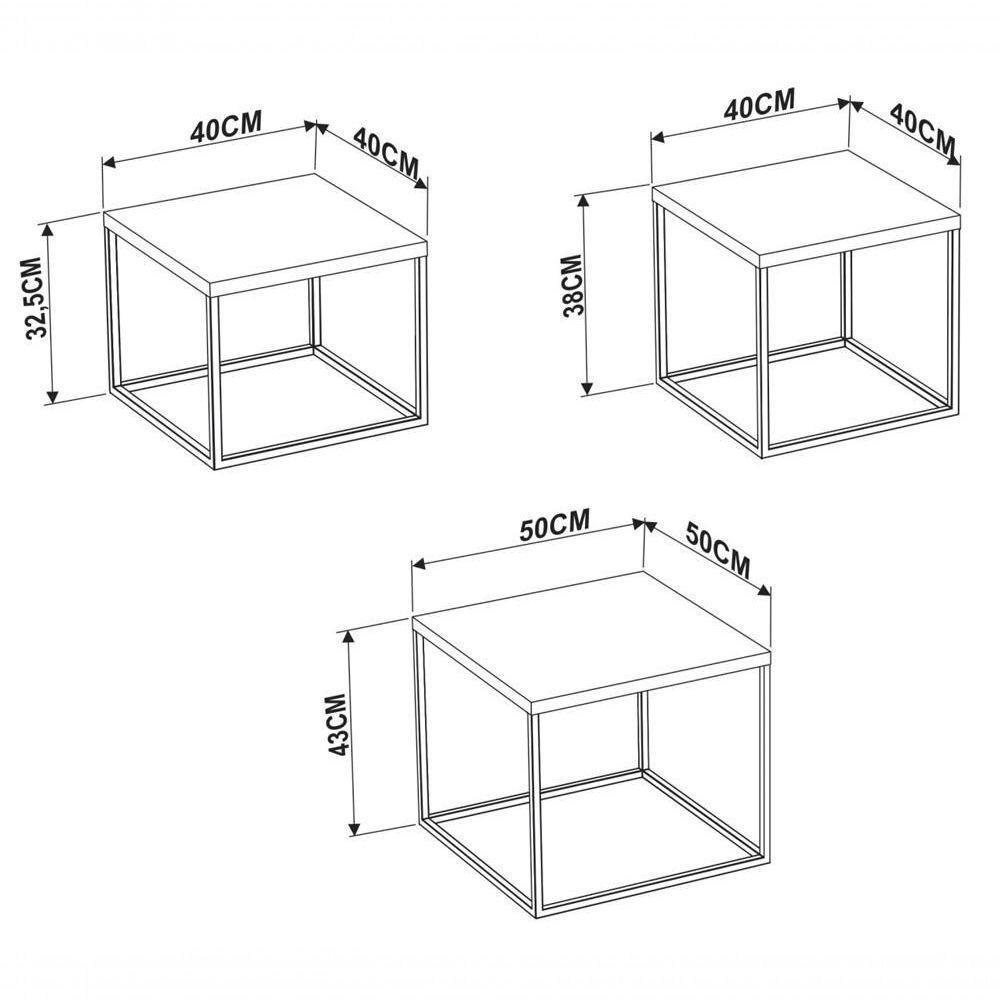 Conjunto Mesas De Centro Cube 03 Peças 24808 Linha Complementos Preto Vermont Artesano Preto Vermont - 6