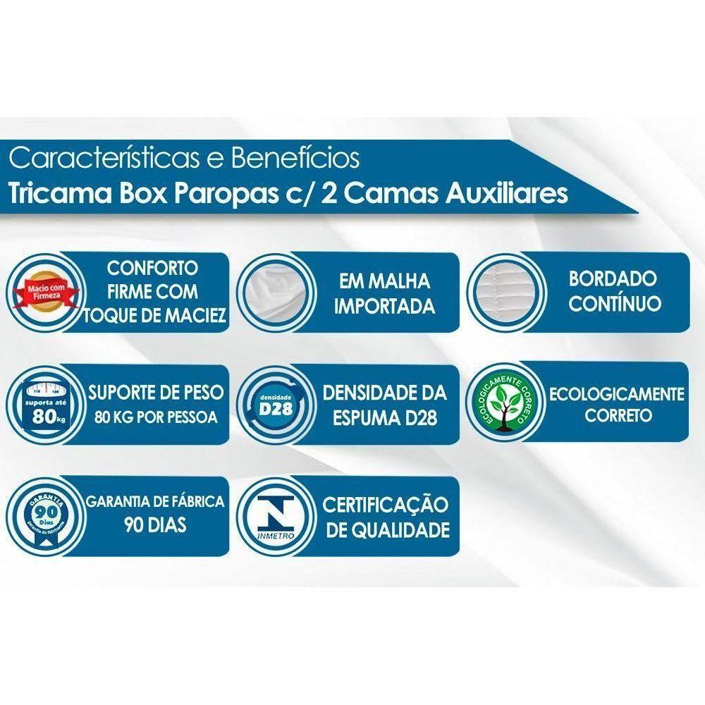 Cama Box Base c/2 Auxiliares Solteiro Universal Rústico Bordado White (88x188x32) - Paropas - 5