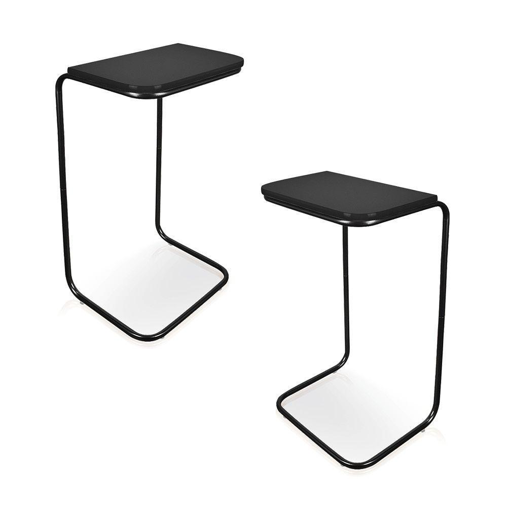 Kit 2 Mesas Lateral Tampo Multiuso P/ Sófá Base Preto Preto - 4