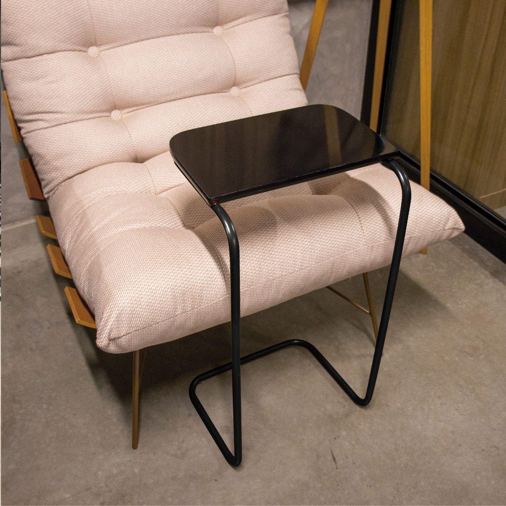 Kit 2 Mesas Lateral Tampo Multiuso P/ Sófá Base Preto Preto - 8