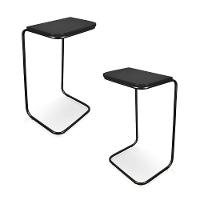 Kit 2 Mesas Lateral Tampo Multiuso P/ Sófá Base Preto Preto