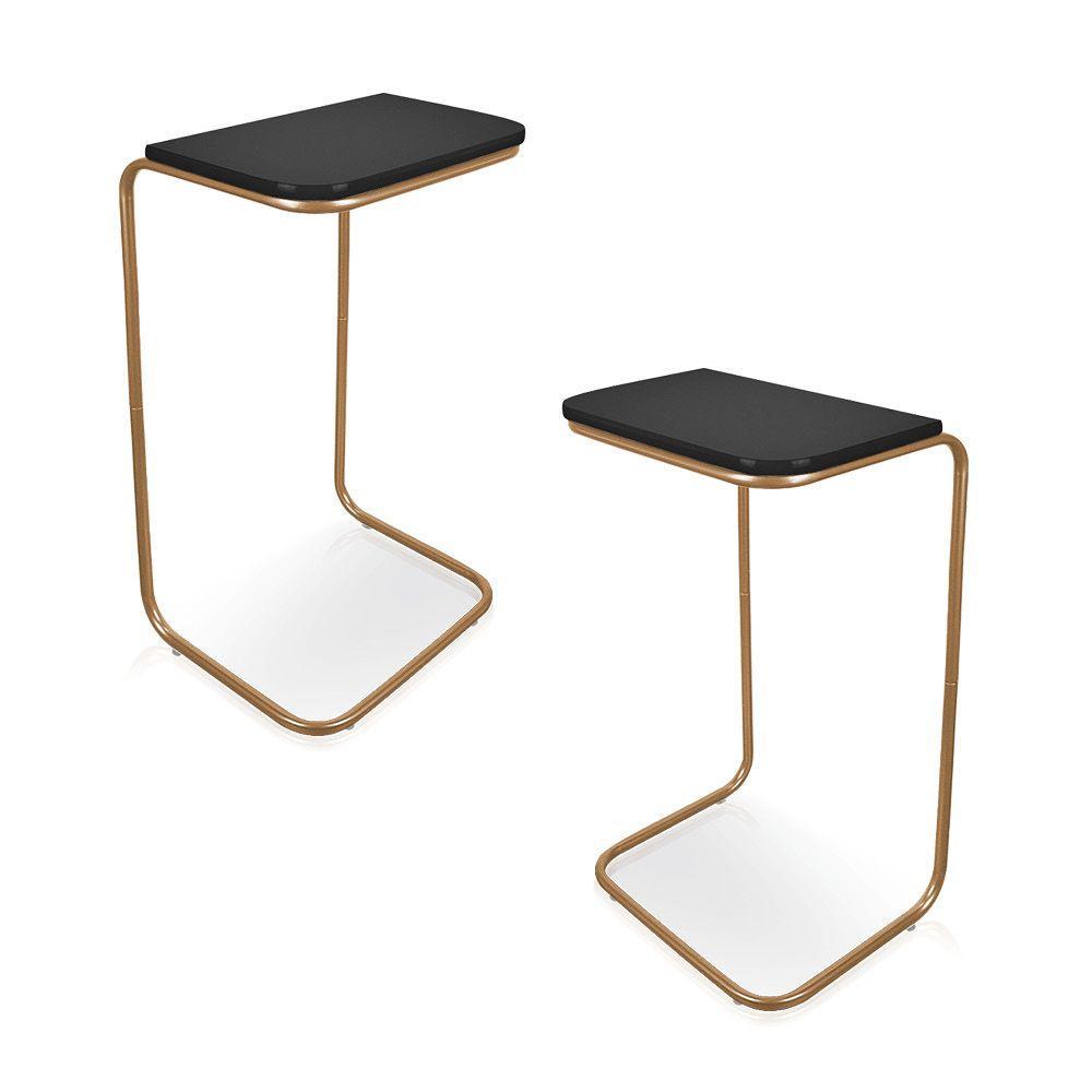 Kit 2 Mesas Lateral Tampo Multiuso P/ Sófá Base Dourado - 3