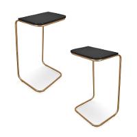 Kit 2 Mesas Lateral Tampo Multiuso P/ Sófá Base Dourado - 3