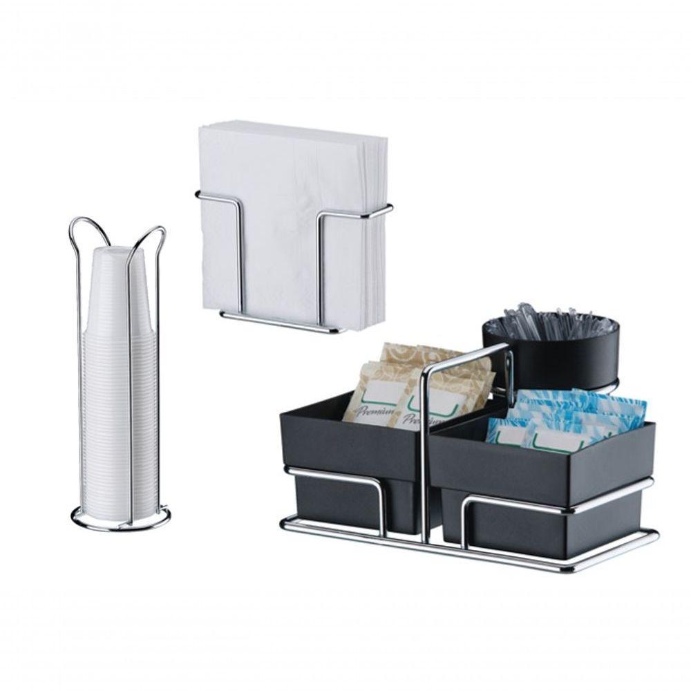 Kit 3Pçs Preto Future Porta Copos Suporte Guardanapo Mexedor - 1