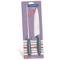 Jogo De Faca Com Chaira Plenus Lâminas Aço Inox E Cabos De Polipropileno Cinza 2 Peças - 2