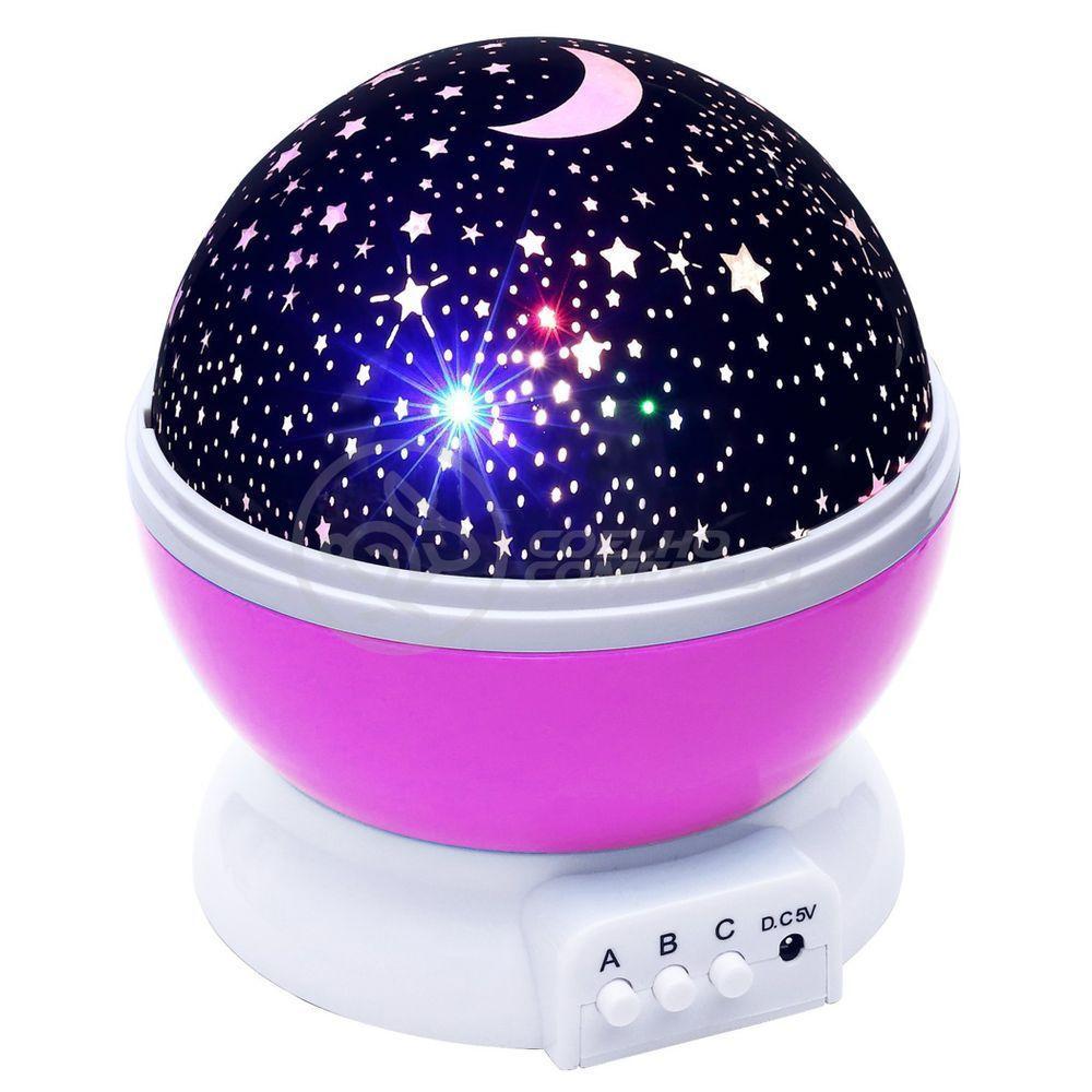 Luminária Projetor Abajur Estrelas Galáxia Universo Céu Criança Rotativa 360 - Rosa - 1