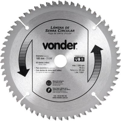 Lamina Serra Circular Vídea 185x20x2,8mm 60 Dentes 7200 Rpm