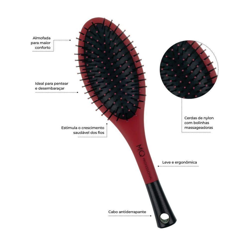 Escova Mq Prof Oval Gde Almofadada Nylon 05.006 - Carmim - 2